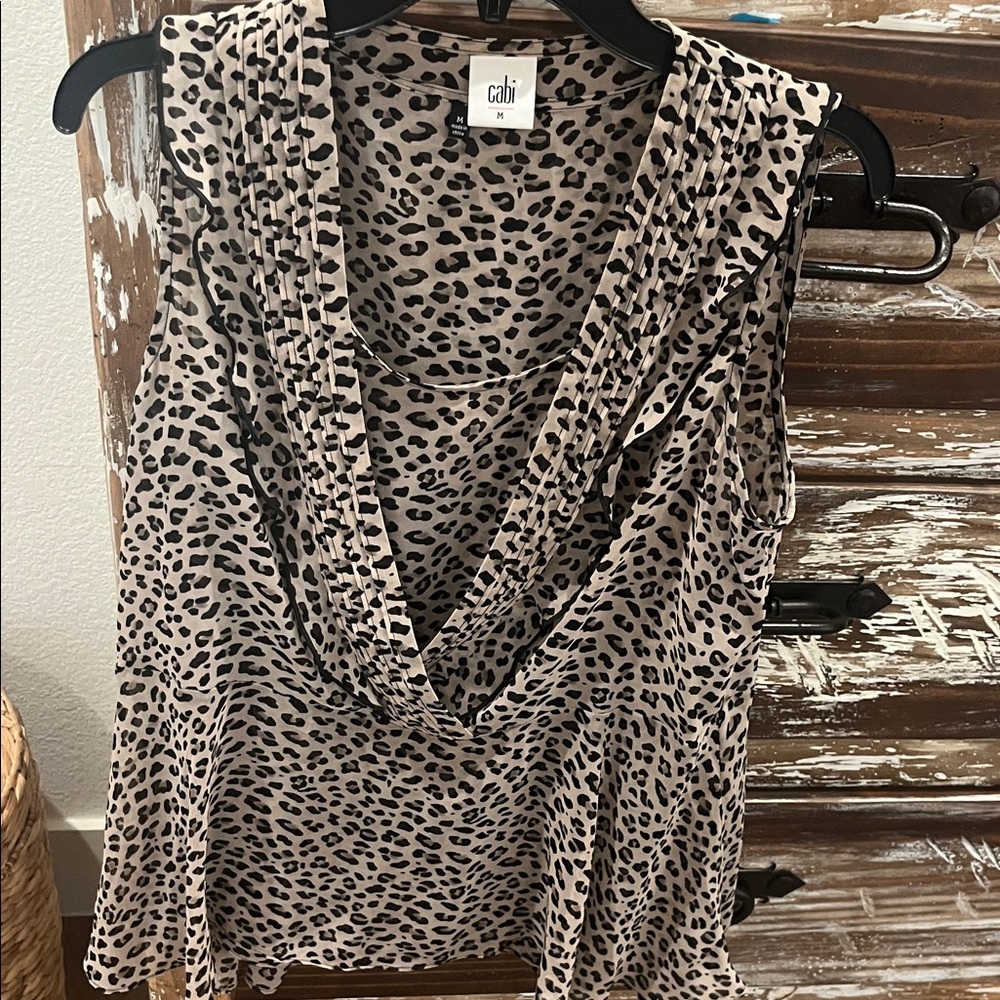 CAbi Leopard Print Sleeveless Blouse - Black and Cream